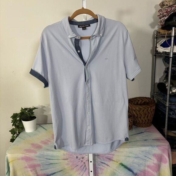 Michael Kors Men's Light Blue Short Sleeve Button Down - Picture 8 of 8